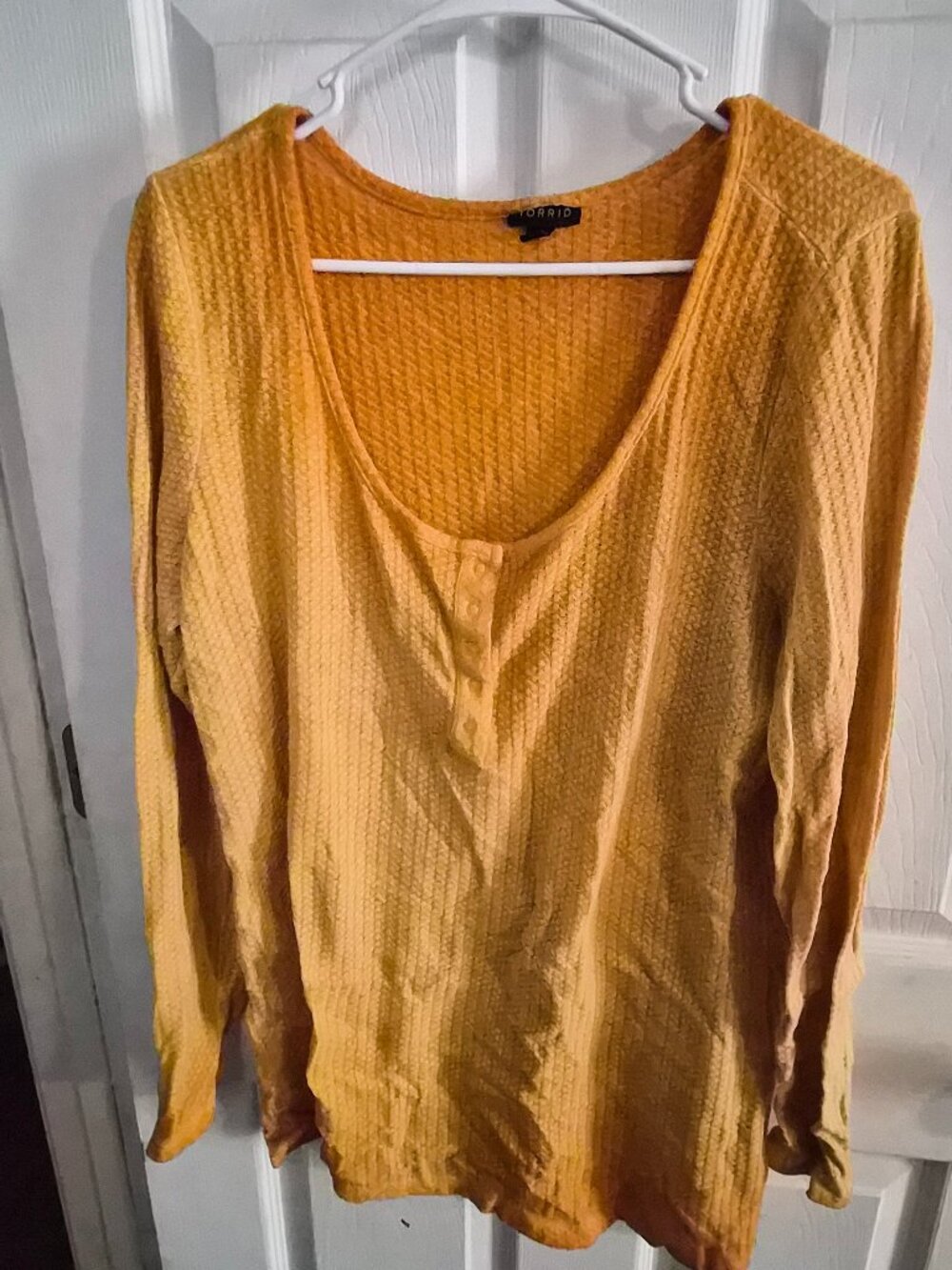 Waffle Scoop Neck Long Sleeve Henley Top